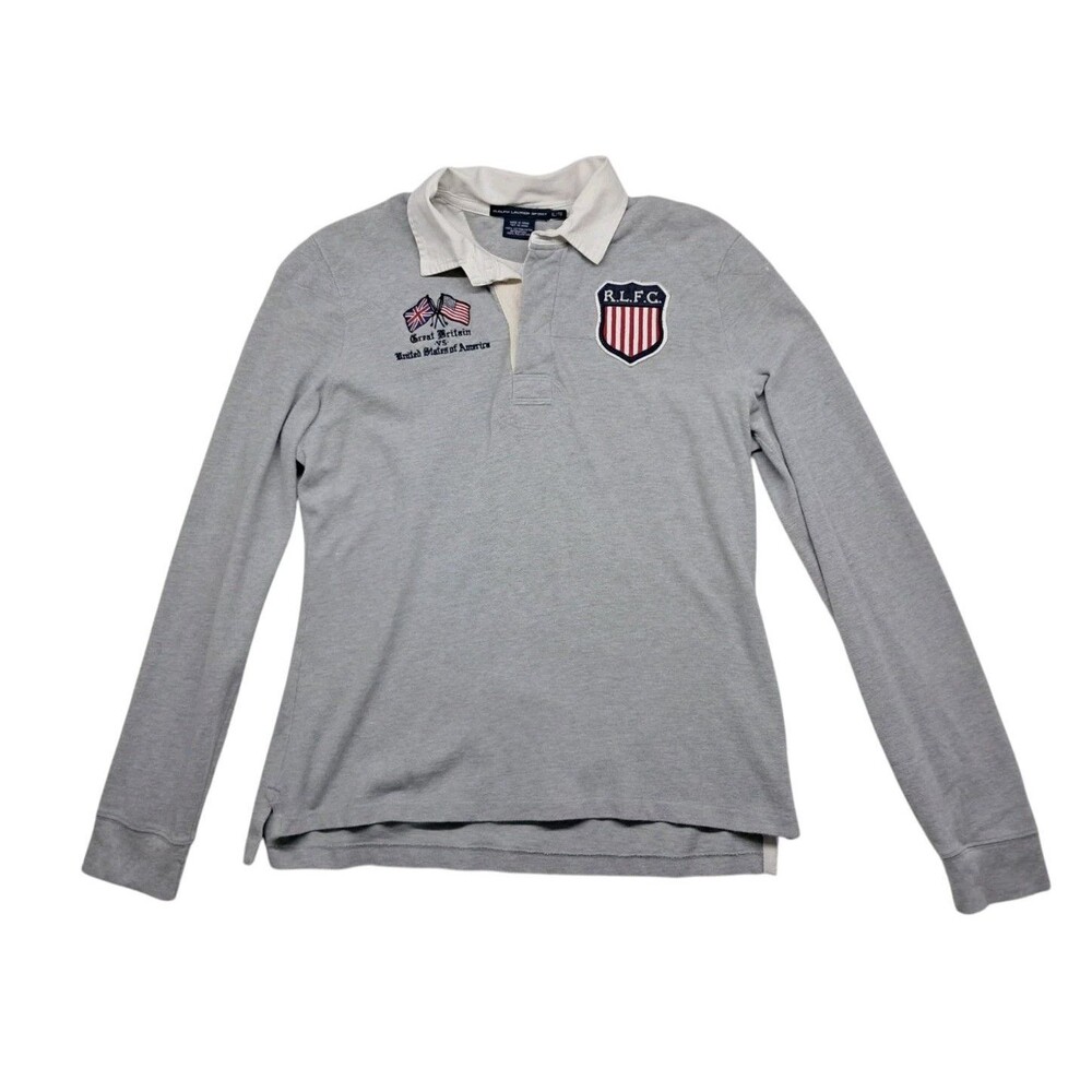 Ralph Lauren Sport USA VS. Great Britain RLFC Flag Rugby Shirt Polo Gray Mens XL